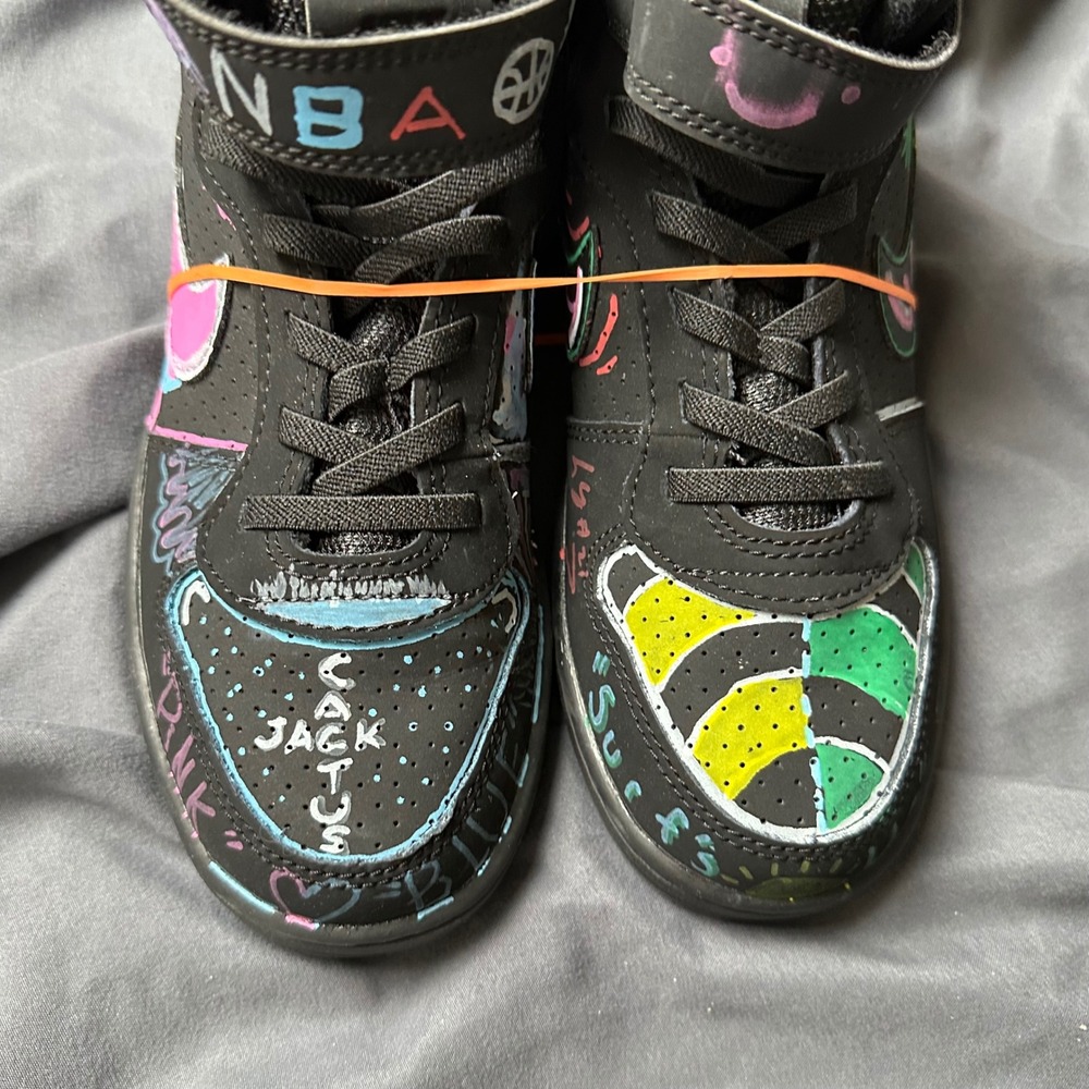Nike Court Borough Mid 2 Custom Cactus Jack NBA Black Neon Kids Shoes 2Y 870026 - Picture 6 of 11